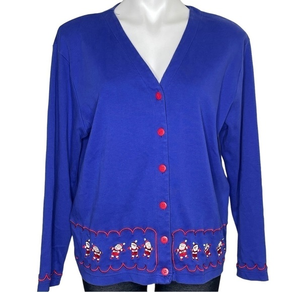 Bobbie C button down cardigan Santa Christmas sweater large - Picture 2 of 7